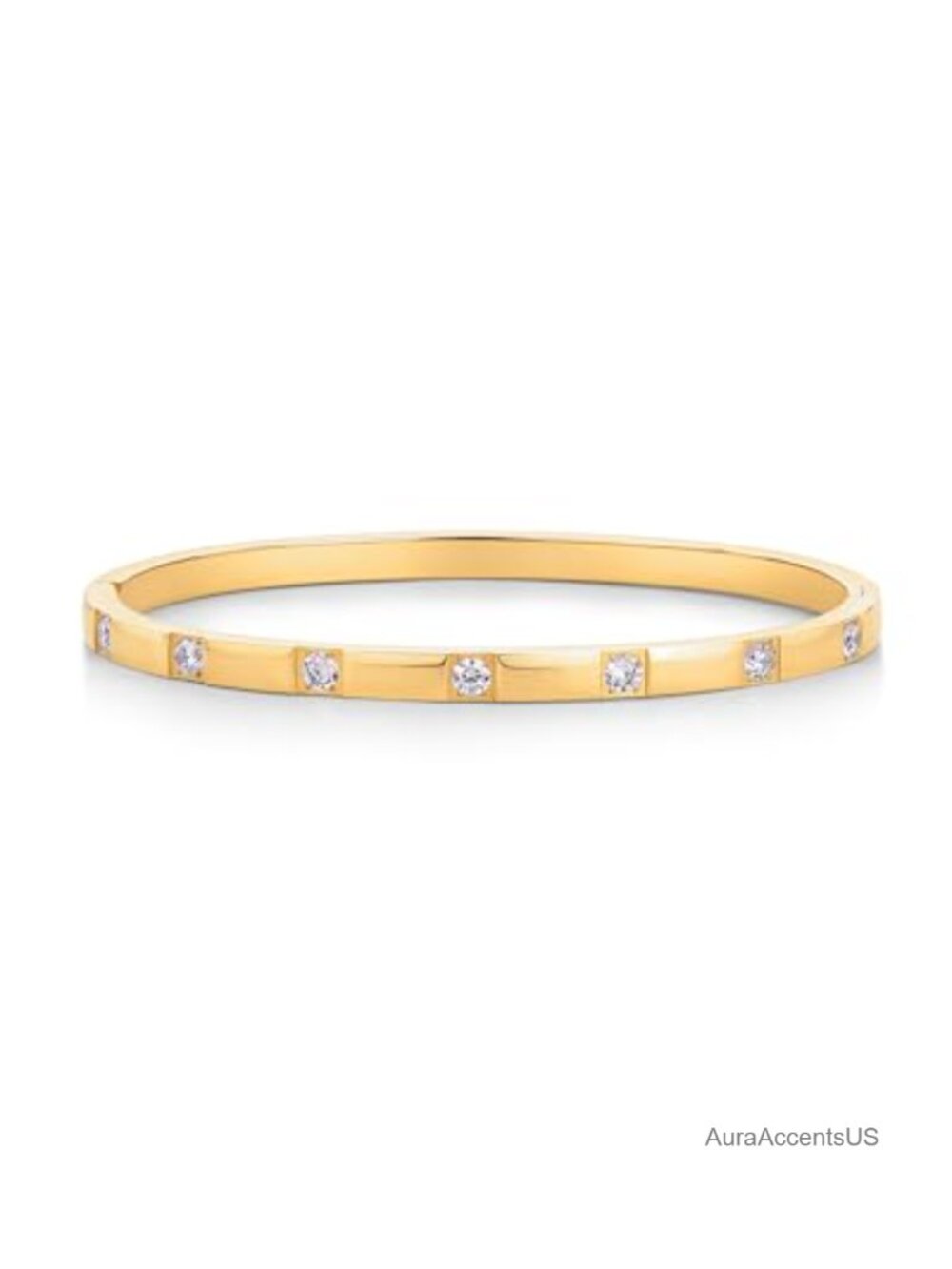 14K Gold Plated CZ Bangle Bracelet Thin Love Hinge Clasp Women